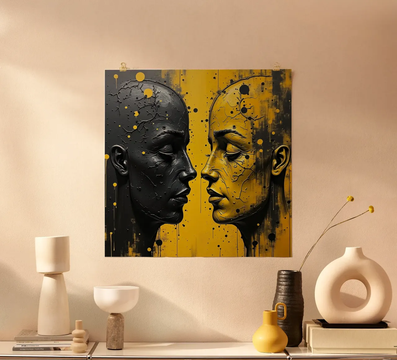 reflet_jaune_2 poster avec cadre en bois de AI-Portraits by LK