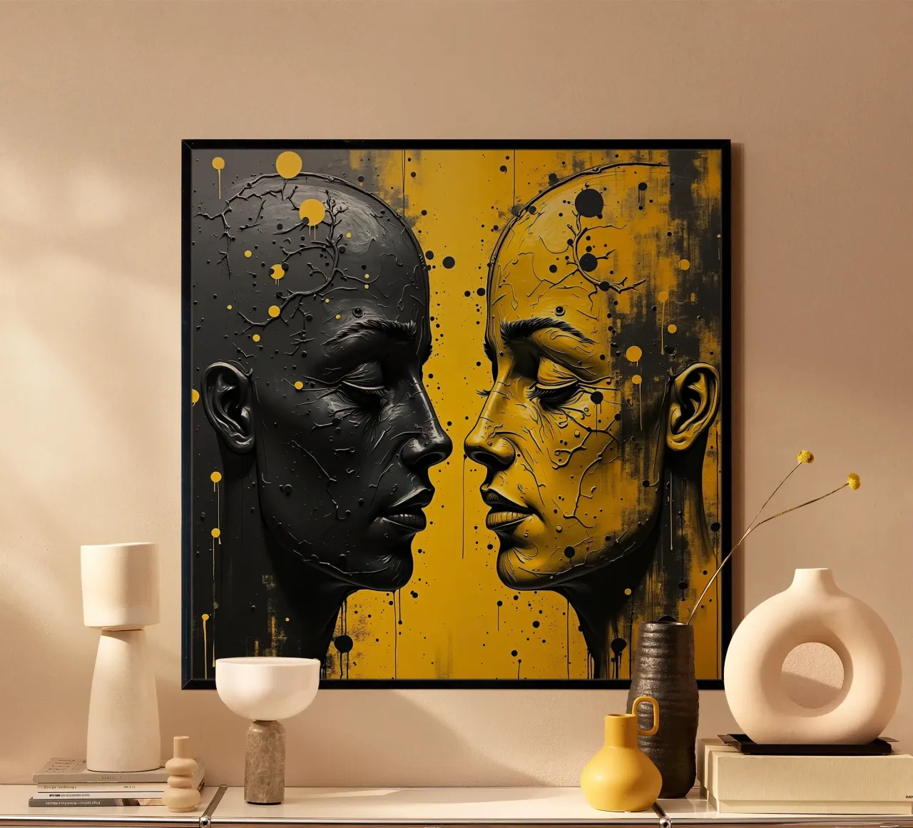 reflet_jaune_2 poster avec cadre en bois de AI-Portraits by LK