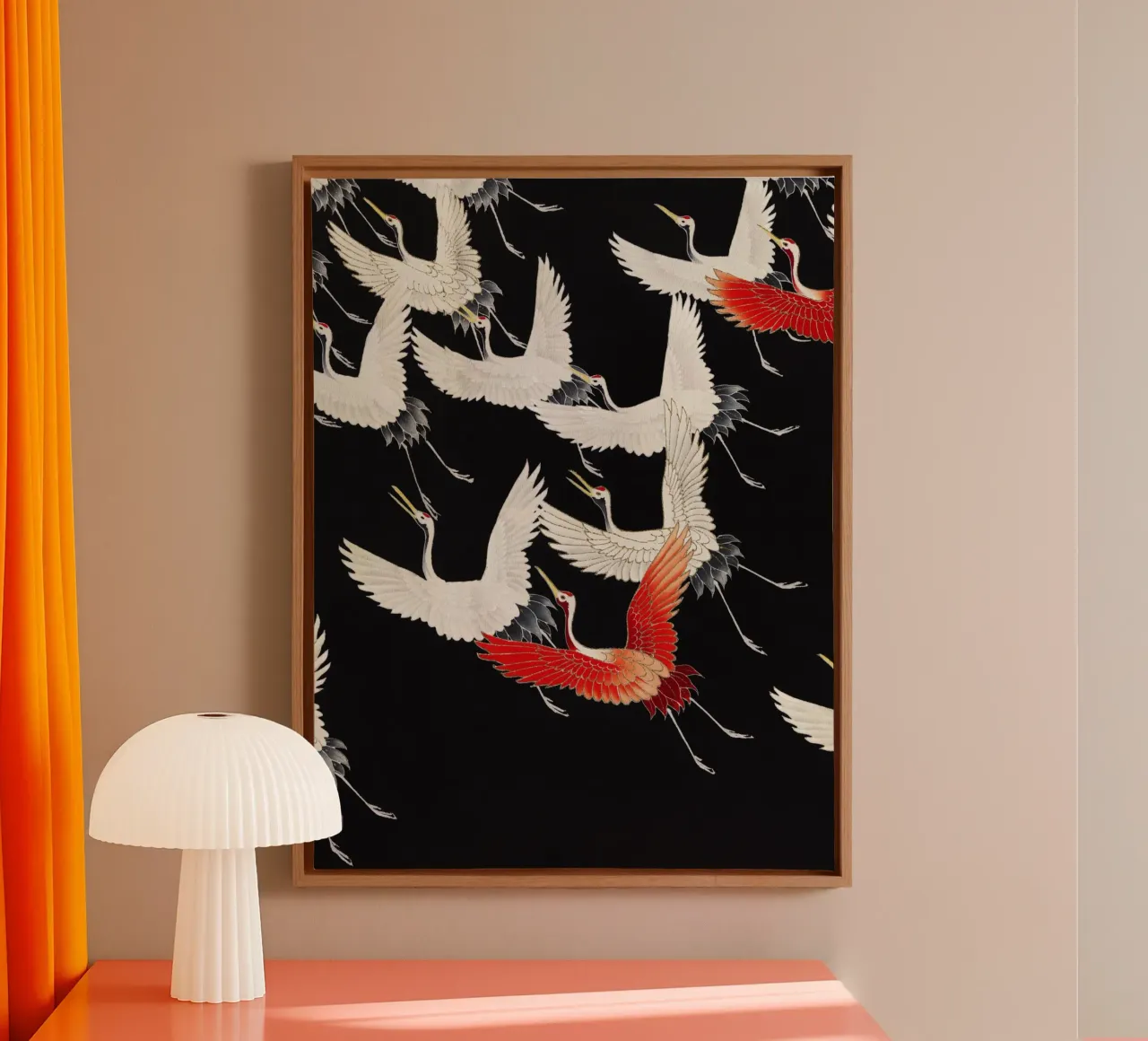 Furisode with a Myriad of Flying Cranes (1910–1920) canvas with Floater frame by Venus Art