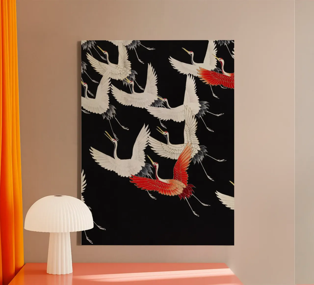 Furisode with a Myriad of Flying Cranes (1910–1920) canvas with Floater frame by Venus Art
