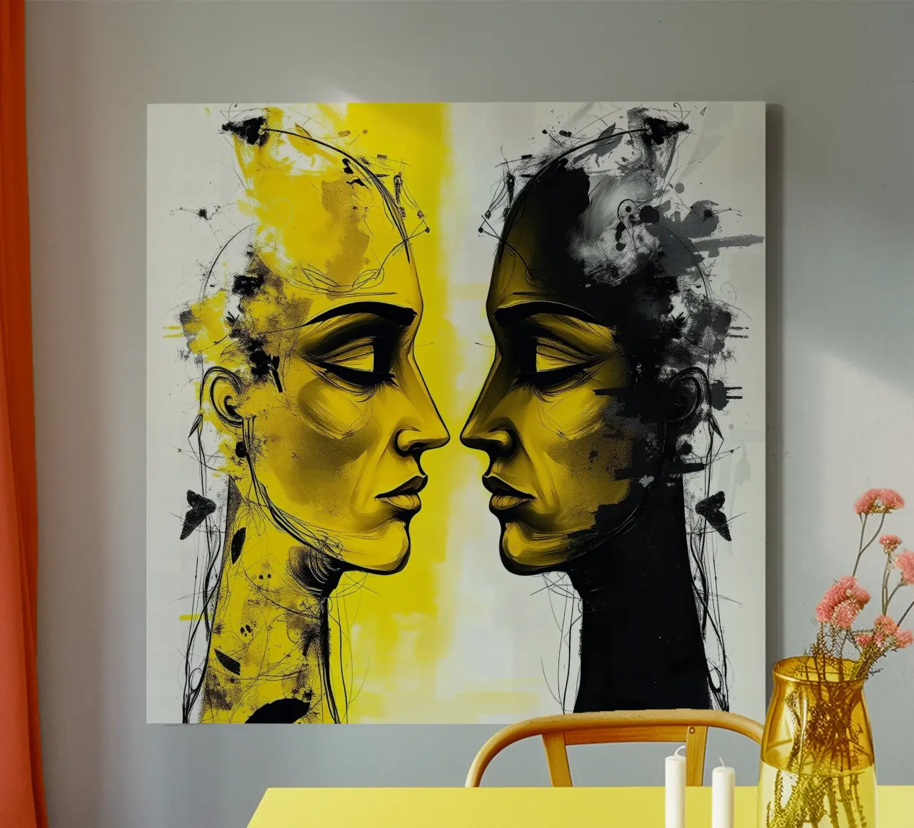 Mirror_image_yellow_4 canvas with Floater frame by AI-Portraits by LK