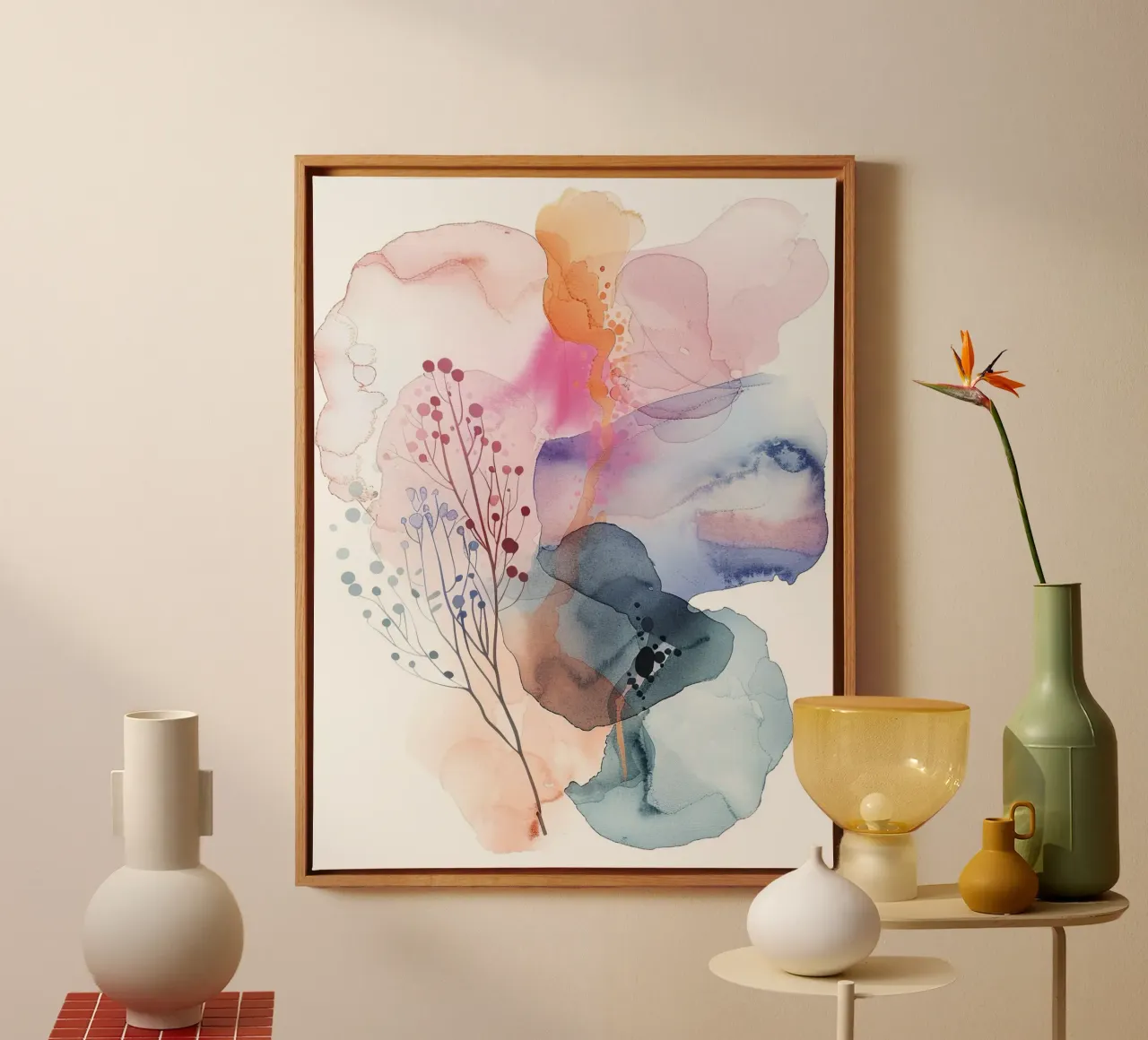 Boho abstract 4a canvas met Baklijst van Yaso Design Boho & Botanic