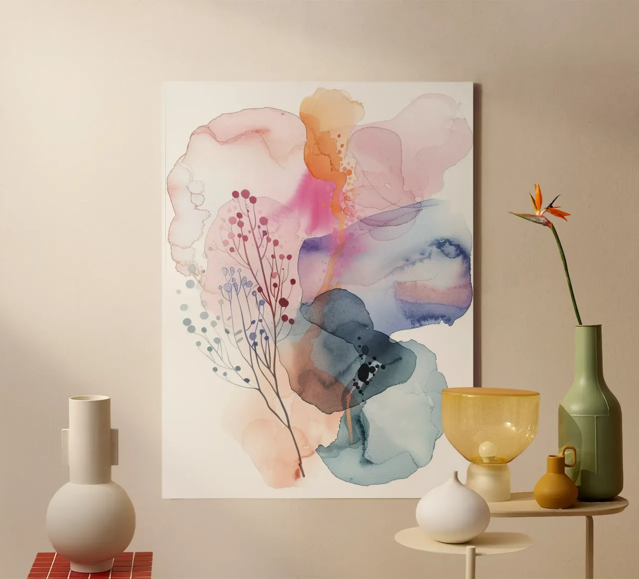 Boho abstract 4a canvas met Baklijst van Yaso Design Boho & Botanic