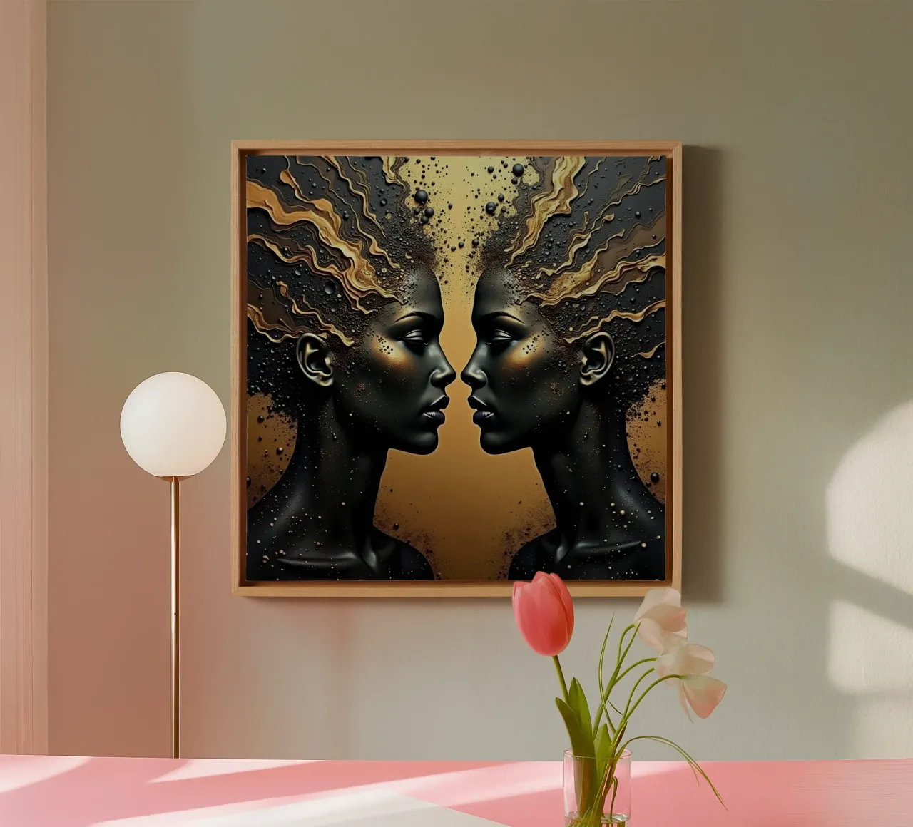 Immagine_specchio_oro_2 tela con Cornice a cassetta da AI-Portraits by LK