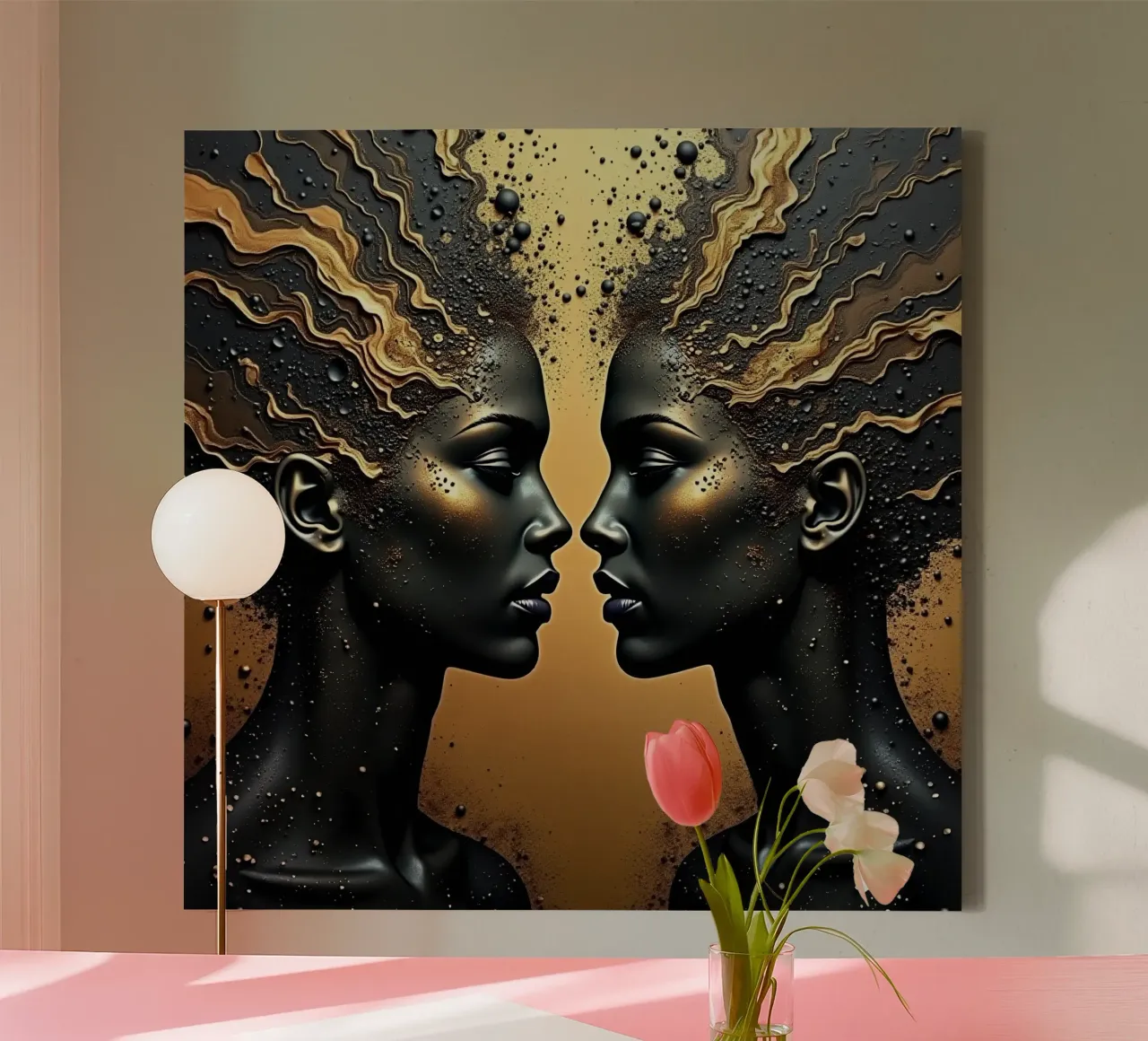 Immagine_specchio_oro_2 tela con Cornice a cassetta da AI-Portraits by LK
