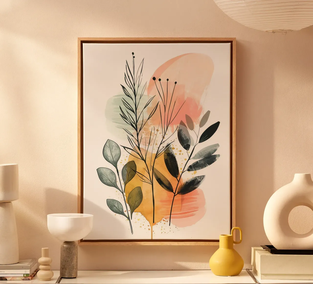 Boho abstract 8a canvas met Baklijst van Yaso Design Boho & Botanic