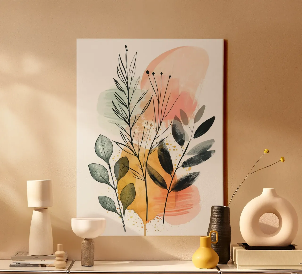 Boho abstract 8a canvas met Baklijst van Yaso Design Boho & Botanic