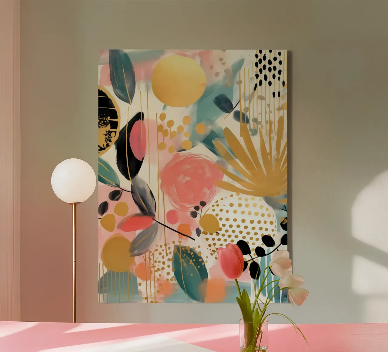Boho abstract 11a canvas met Baklijst van Yaso Design Boho & Botanic