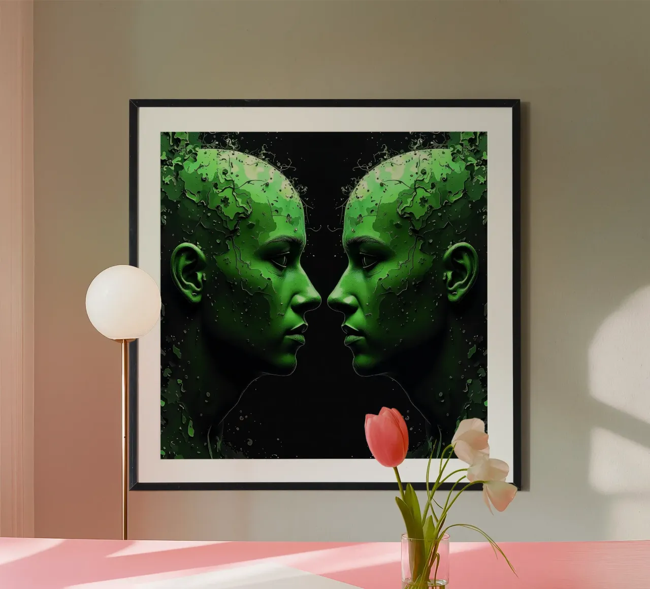 reflet_vert_2 poster avec cadre en bois de AI-Portraits by LK