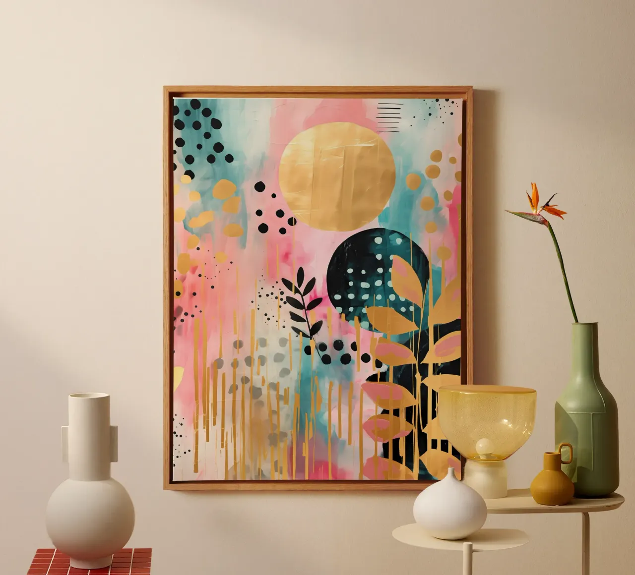 Boho abstract 15a canvas met Baklijst van Yaso Design Boho & Botanic