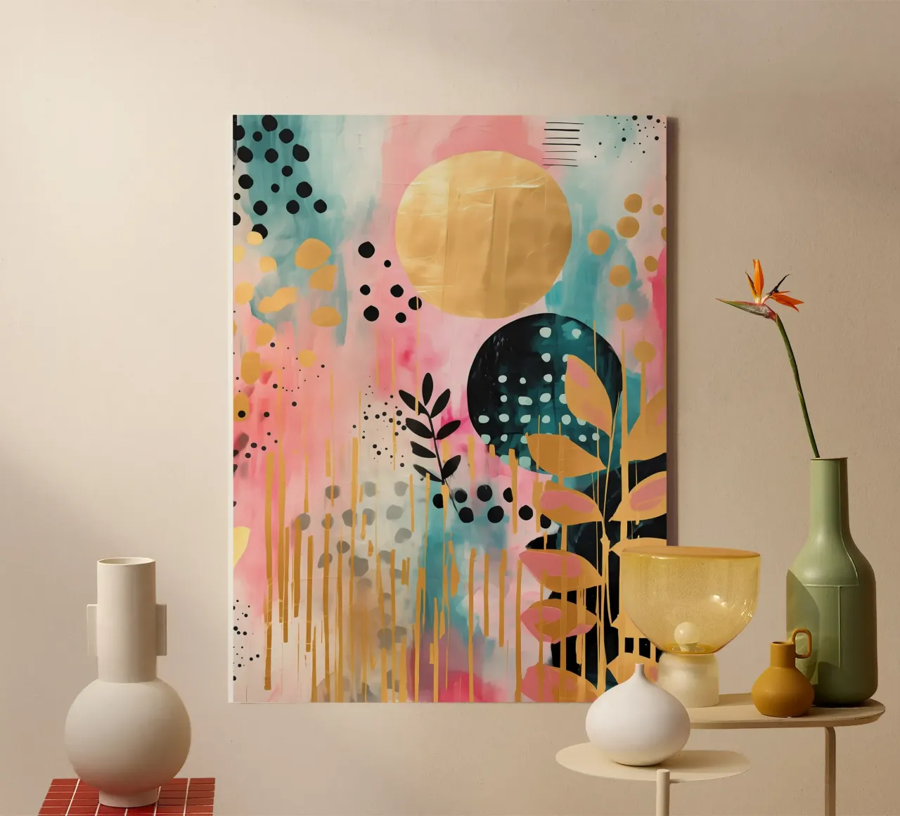 Boho abstract 15a canvas met Baklijst van Yaso Design Boho & Botanic