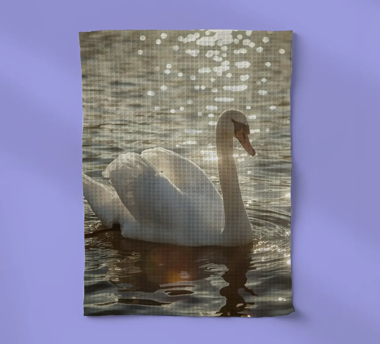 Cigno bianco sull'acqua con riflessi di luce solare canovaccio da cucina da DesignDoodle