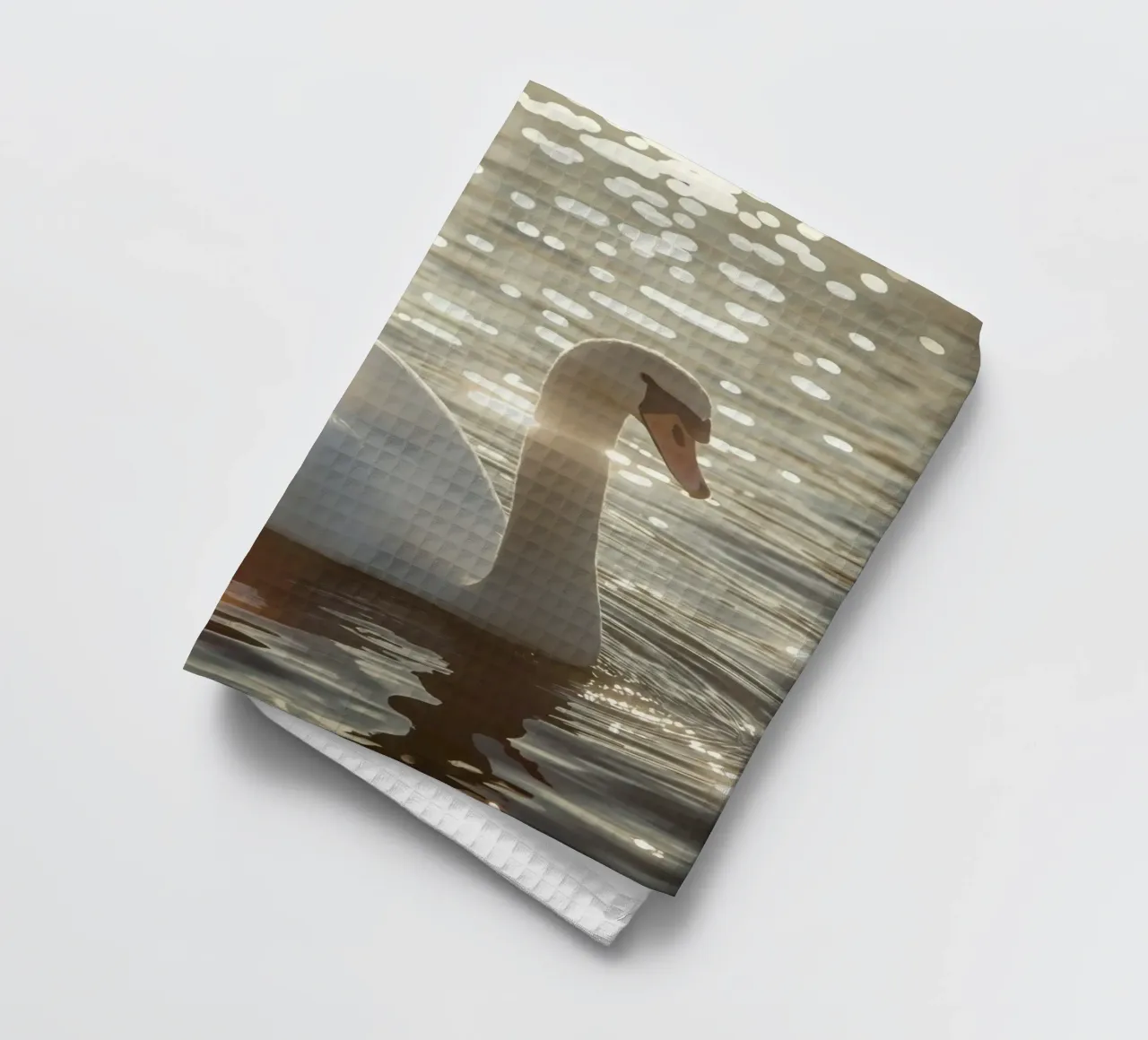 Cigno bianco sull'acqua con riflessi di luce solare canovaccio da cucina da DesignDoodle