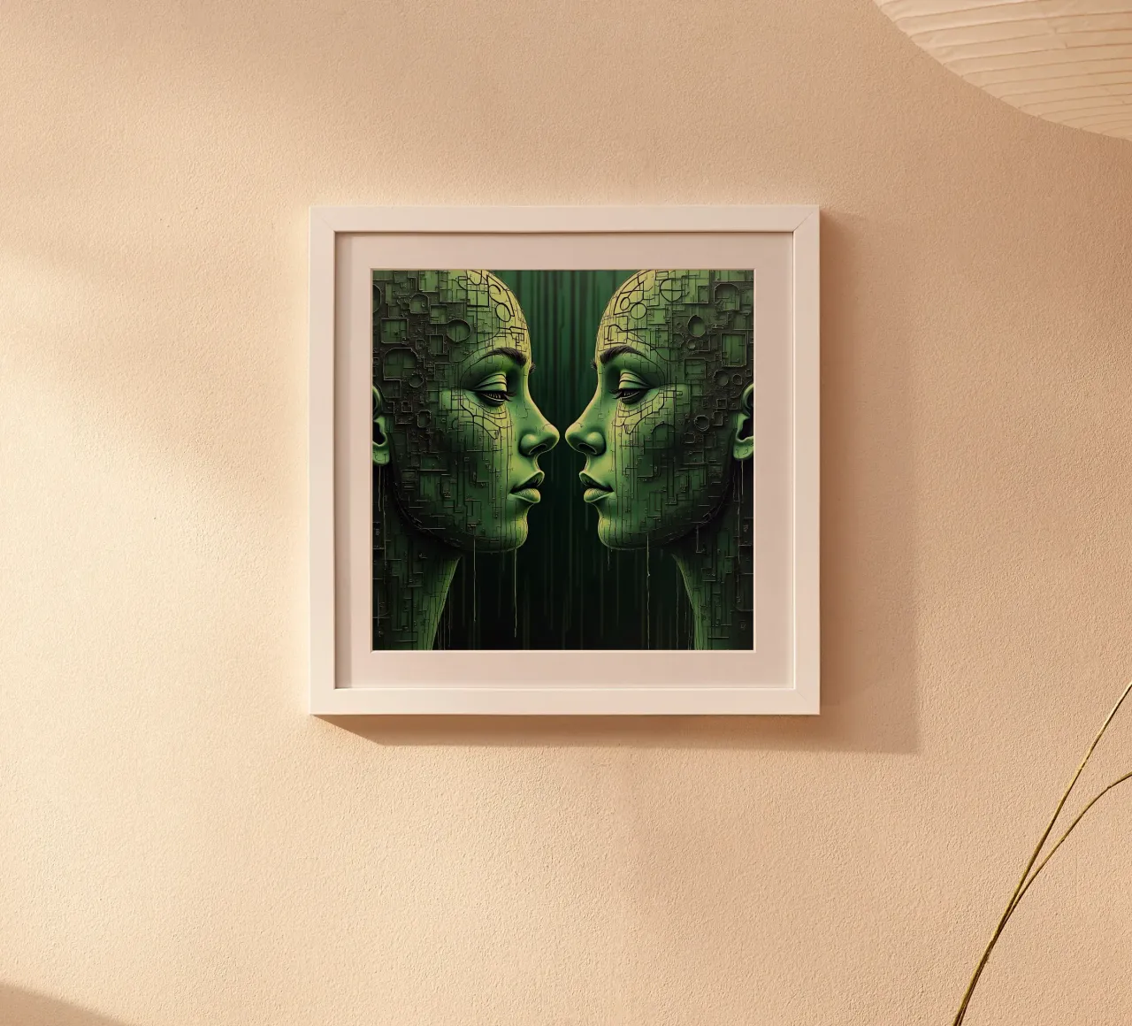 Immagine_specchio_verde_3 poster con telaio in alluminio da AI-Portraits by LK