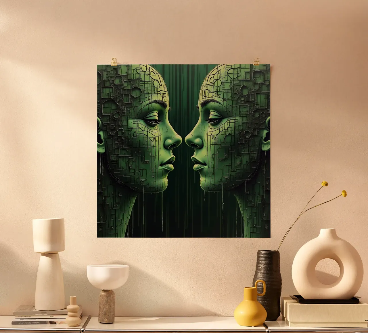 Immagine_specchio_verde_3 poster con telaio in alluminio da AI-Portraits by LK