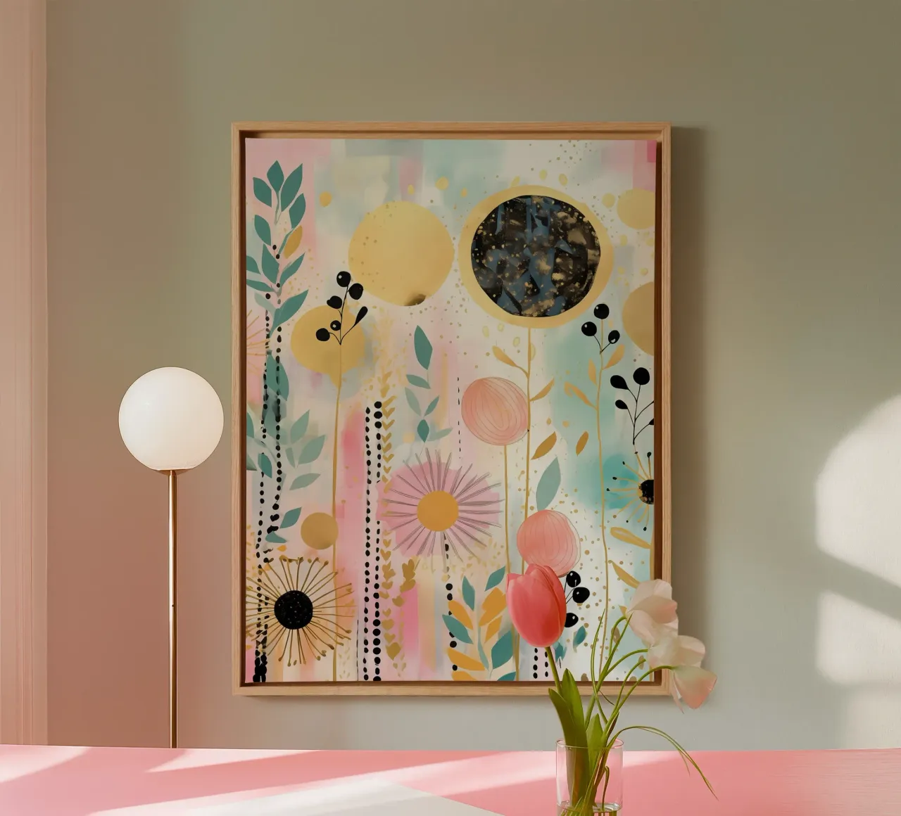 Boho abstract 17a canvas met Baklijst van Yaso Design Boho & Botanic
