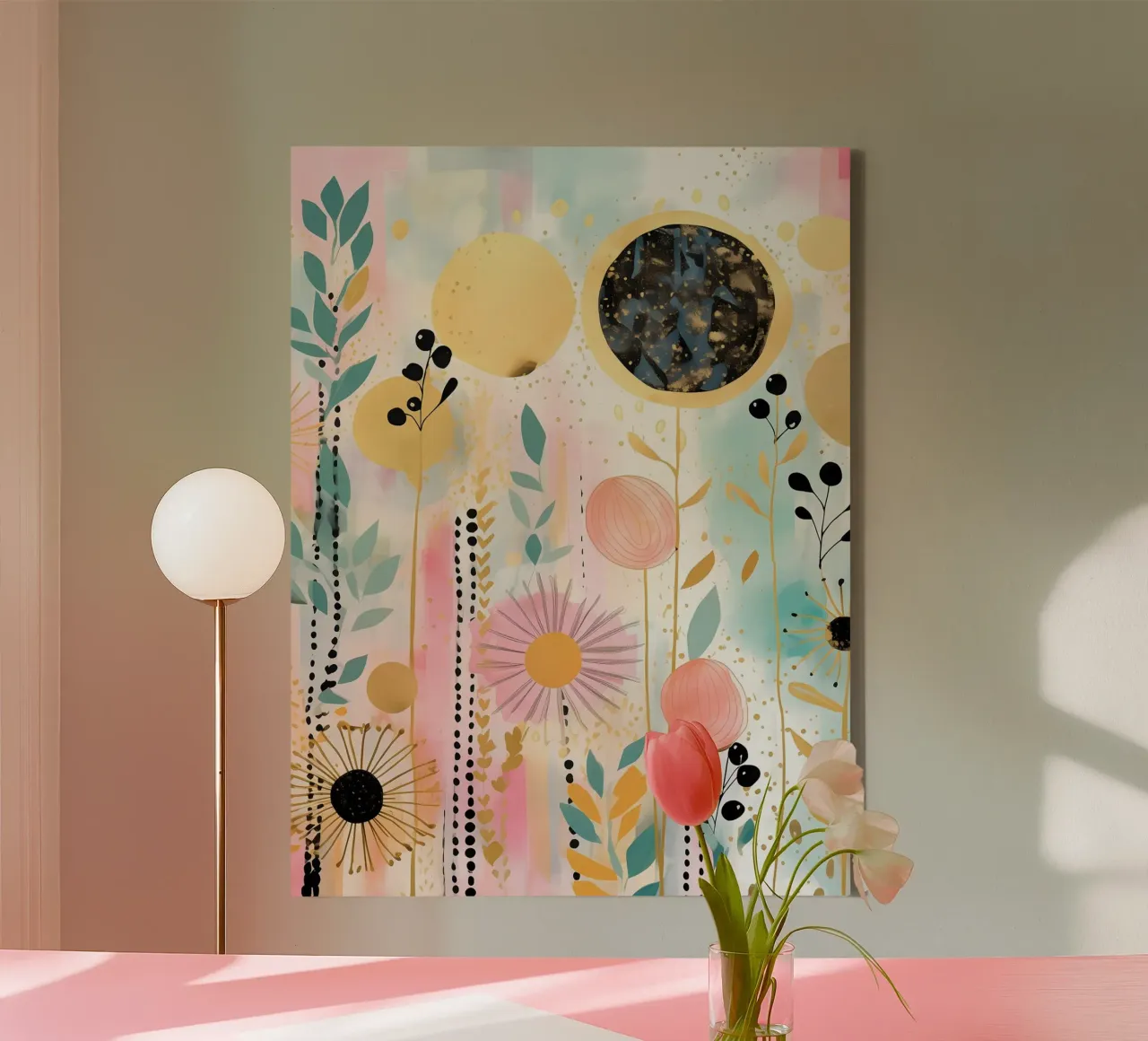 Boho abstract 17a canvas met Baklijst van Yaso Design Boho & Botanic