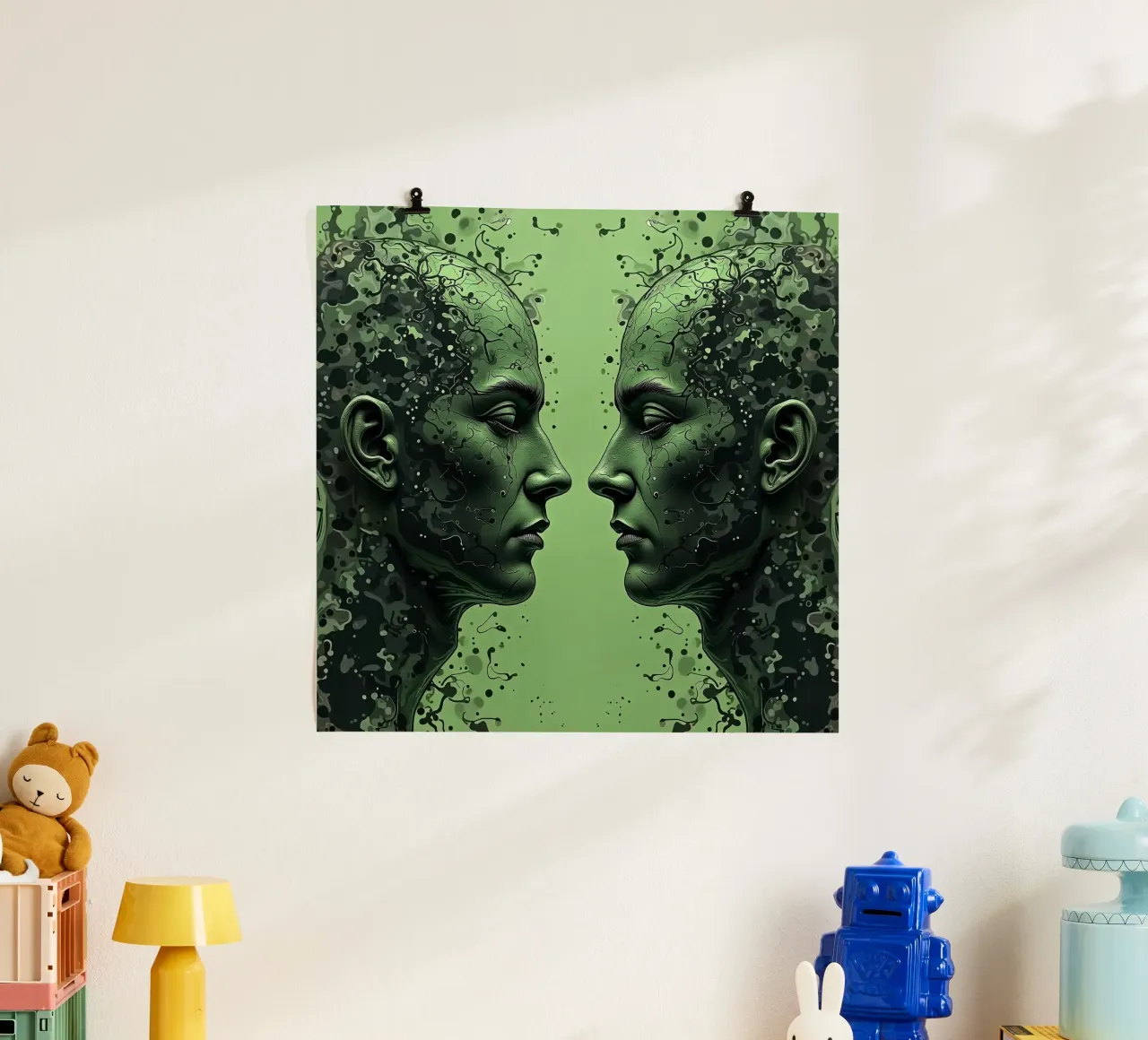 Immagine_specchio_verde_4 poster con telaio in alluminio da AI-Portraits by LK