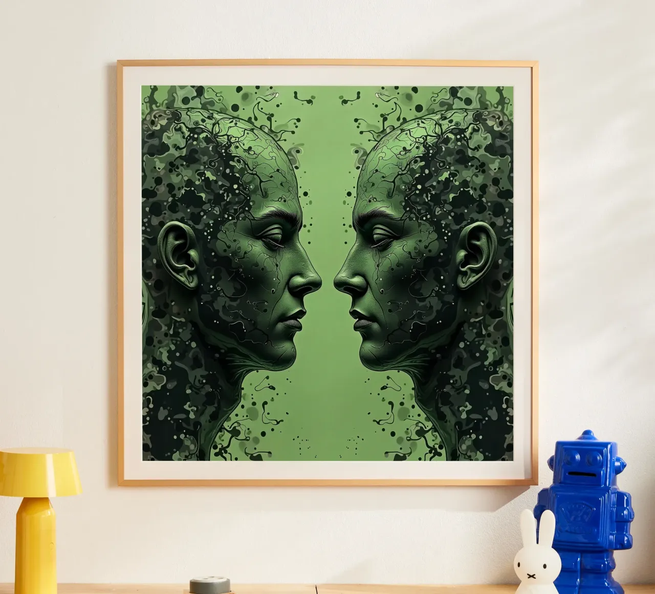 Immagine_specchio_verde_4 poster con telaio in alluminio da AI-Portraits by LK
