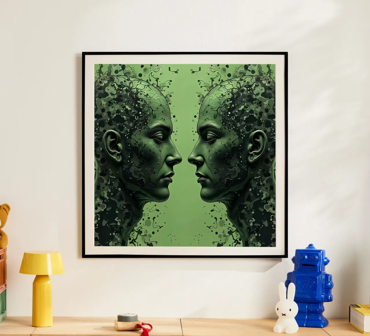 Immagine_specchio_verde_4 poster con telaio in alluminio da AI-Portraits by LK