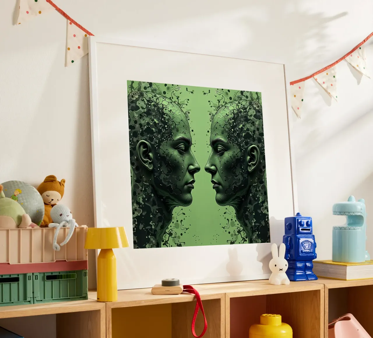 Immagine_specchio_verde_4 poster con telaio in alluminio da AI-Portraits by LK
