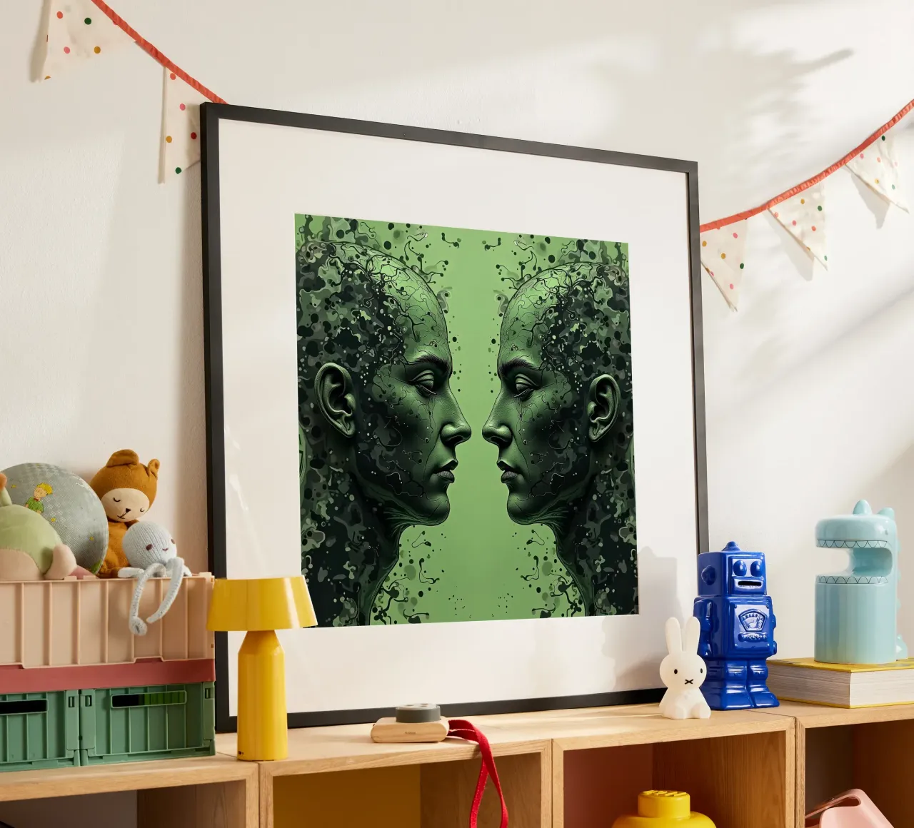Immagine_specchio_verde_4 poster con telaio in alluminio da AI-Portraits by LK