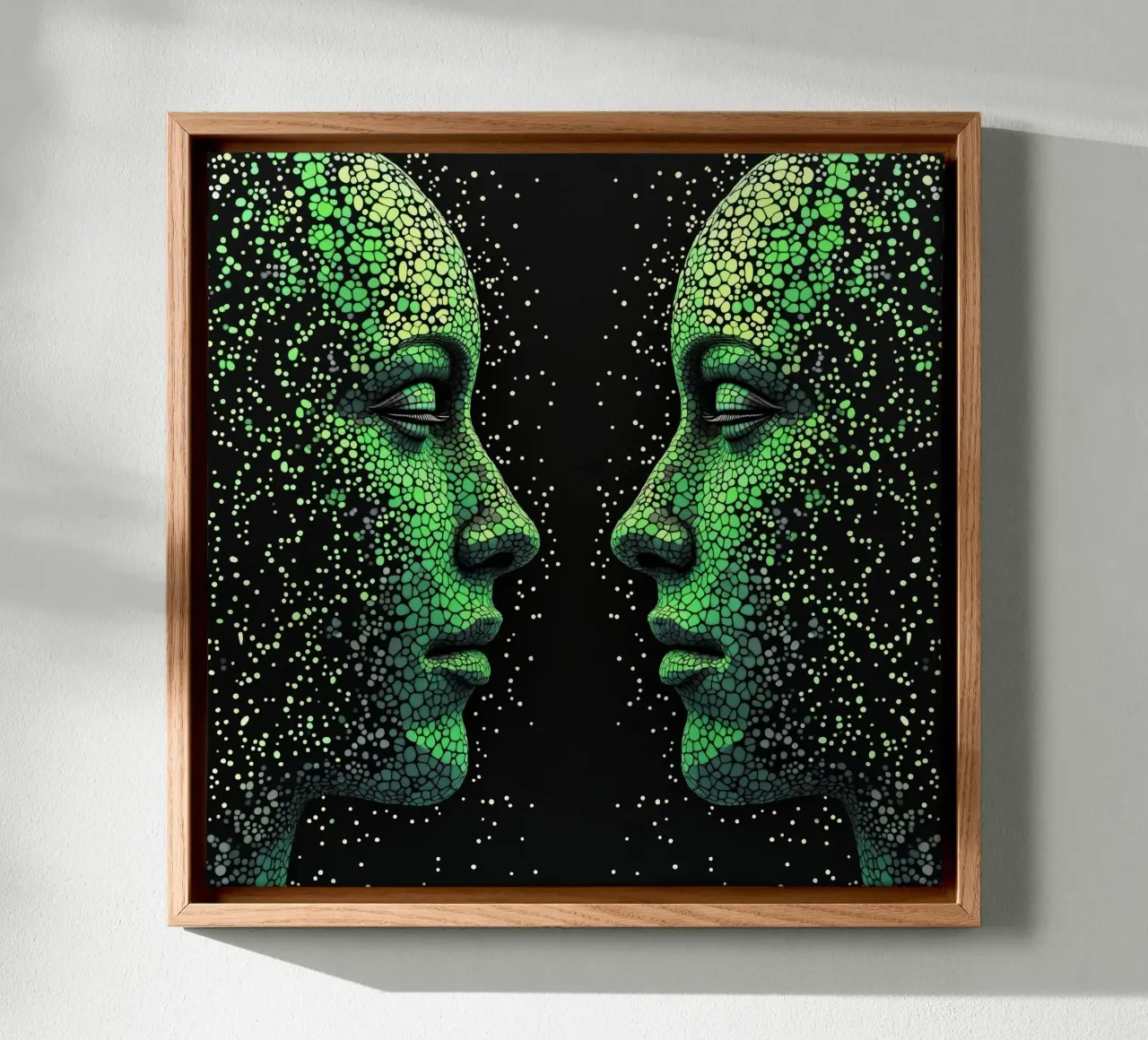 Mirror_image_green_7 canvas with Floater frame by AI-Portraits by LK