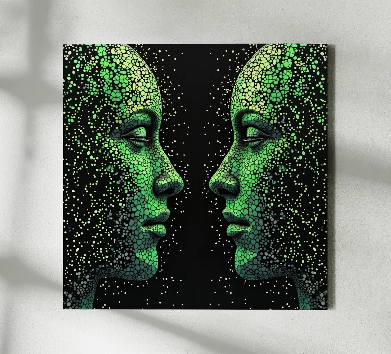 Mirror_image_green_7 canvas with Floater frame by AI-Portraits by LK