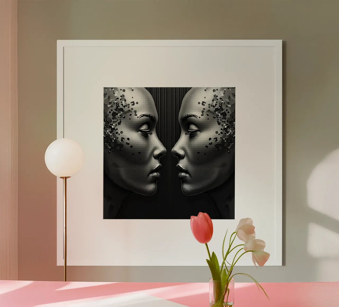 Specchio immagine_grigio_1 poster con telaio in alluminio da AI-Portraits by LK