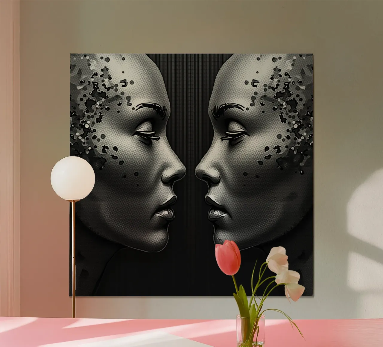 Specchio immagine_grigio_1 poster con telaio in alluminio da AI-Portraits by LK