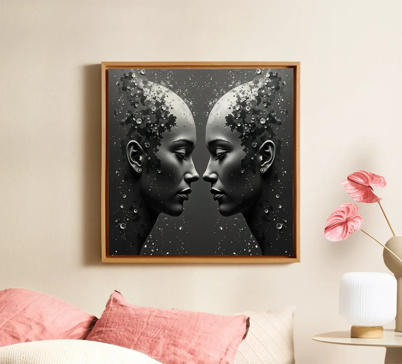 Mirror_image_grey_3 canvas with Floater frame by AI-Portraits by LK