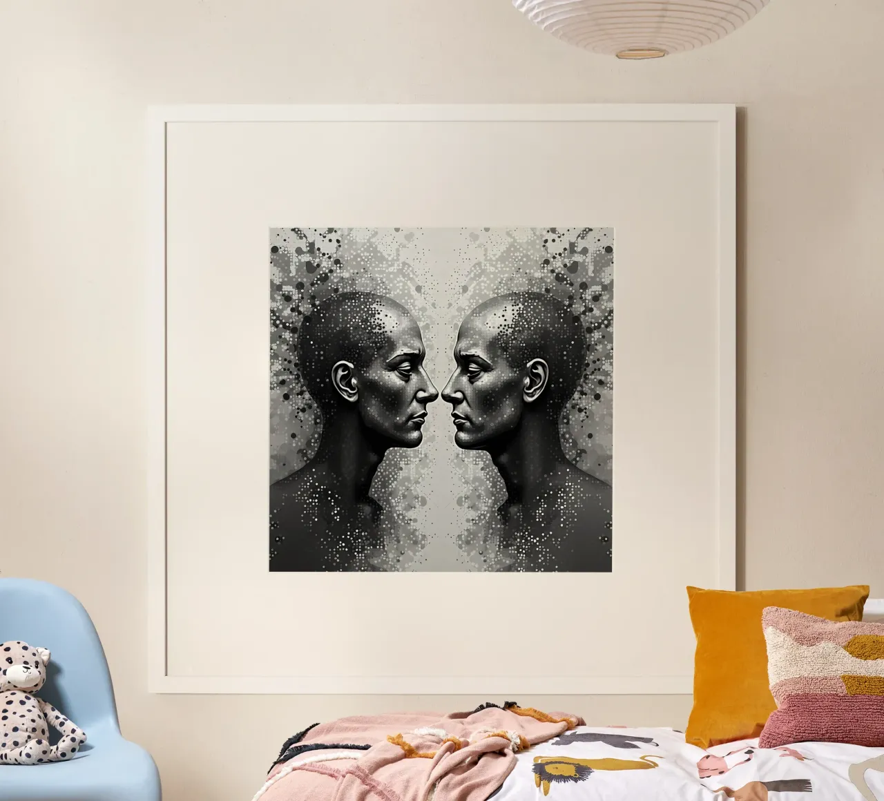 Immagine_specchio_grigio_5 poster con telaio in alluminio da AI-Portraits by LK