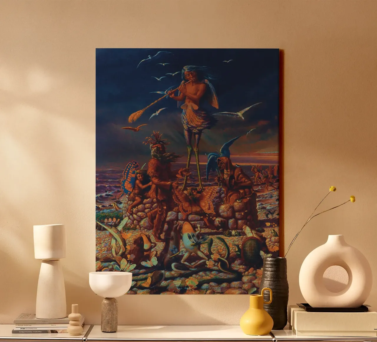 The genius of the Lake of Two Mountains remastered canvas with Floater frame by the-witcher