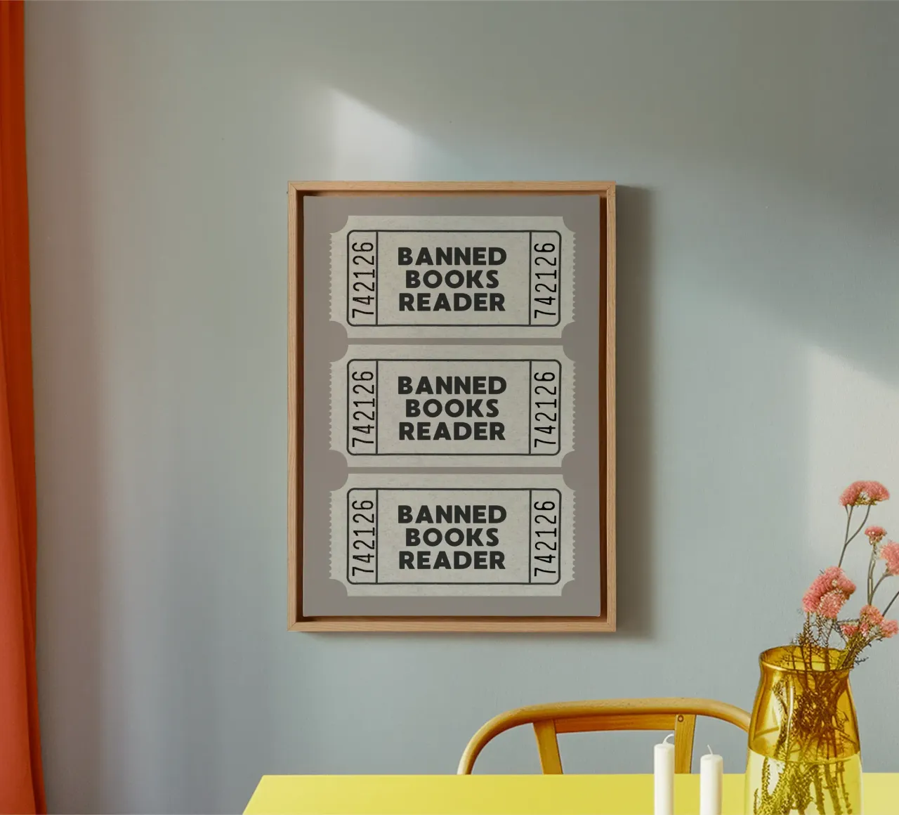 Verbotene Bücher Leser Bibliothek Ticket Kunstdruck Leinwand mit Schattenfugenrahmen von vintagepod
