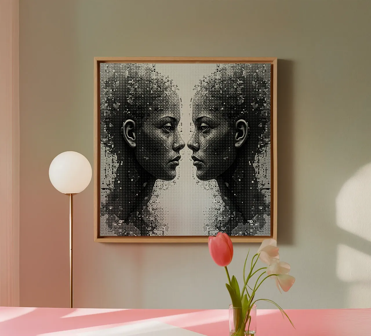 Mirror_image_grey_6 canvas with Floater frame by AI-Portraits by LK