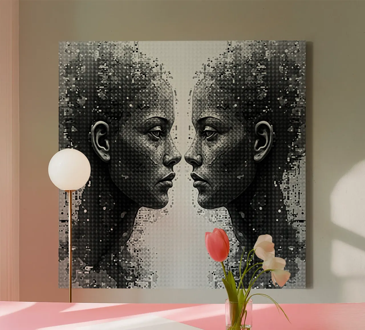 Mirror_image_grey_6 canvas with Floater frame by AI-Portraits by LK