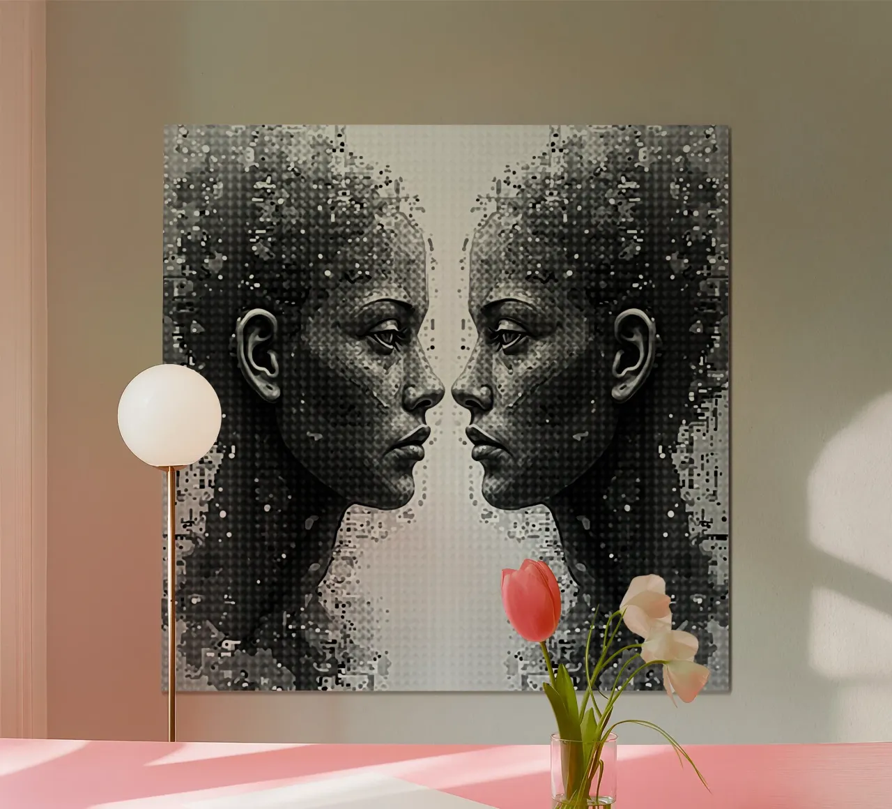 Immagine_specchio_grigio_6 poster con telaio in alluminio da AI-Portraits by LK