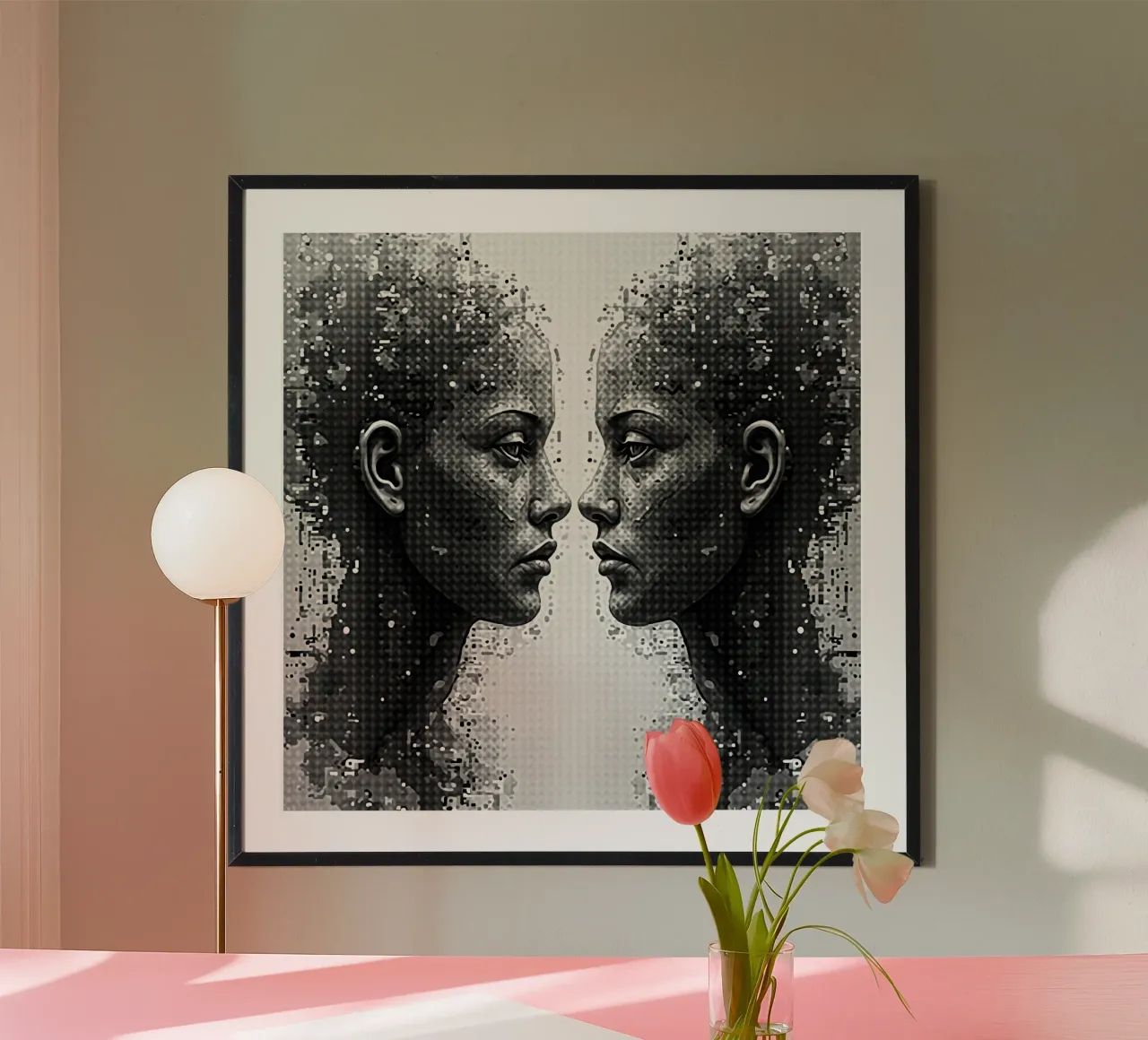 Immagine_specchio_grigio_6 poster con telaio in alluminio da AI-Portraits by LK