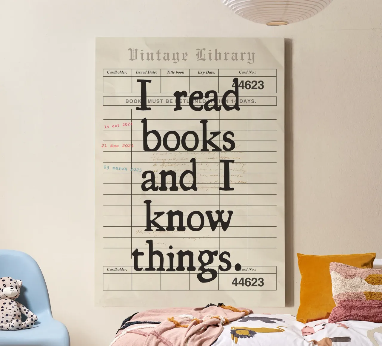 I Read Books & I Know Things (Leggo i libri e so le cose) Vintage Library Card Art (Carta della Biblioteca) tela con Cornice a cassetta da vintagepod