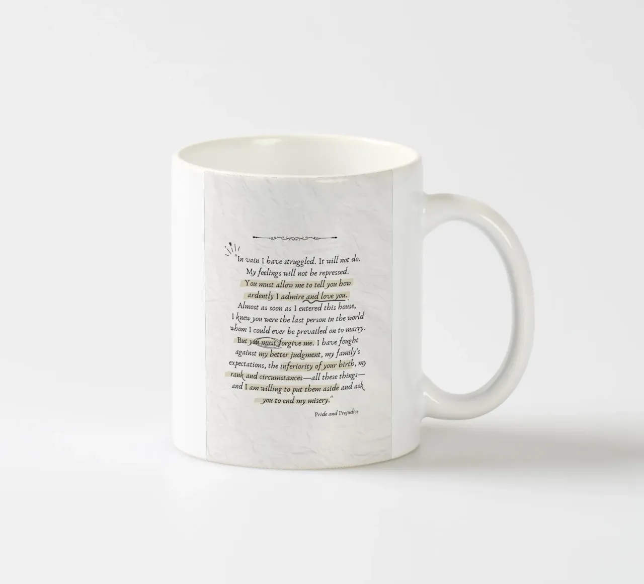 Citazione di Jane Austen Orgoglio e pregiudizio - Stampa d'amore tazza in ceramica da vintagepod