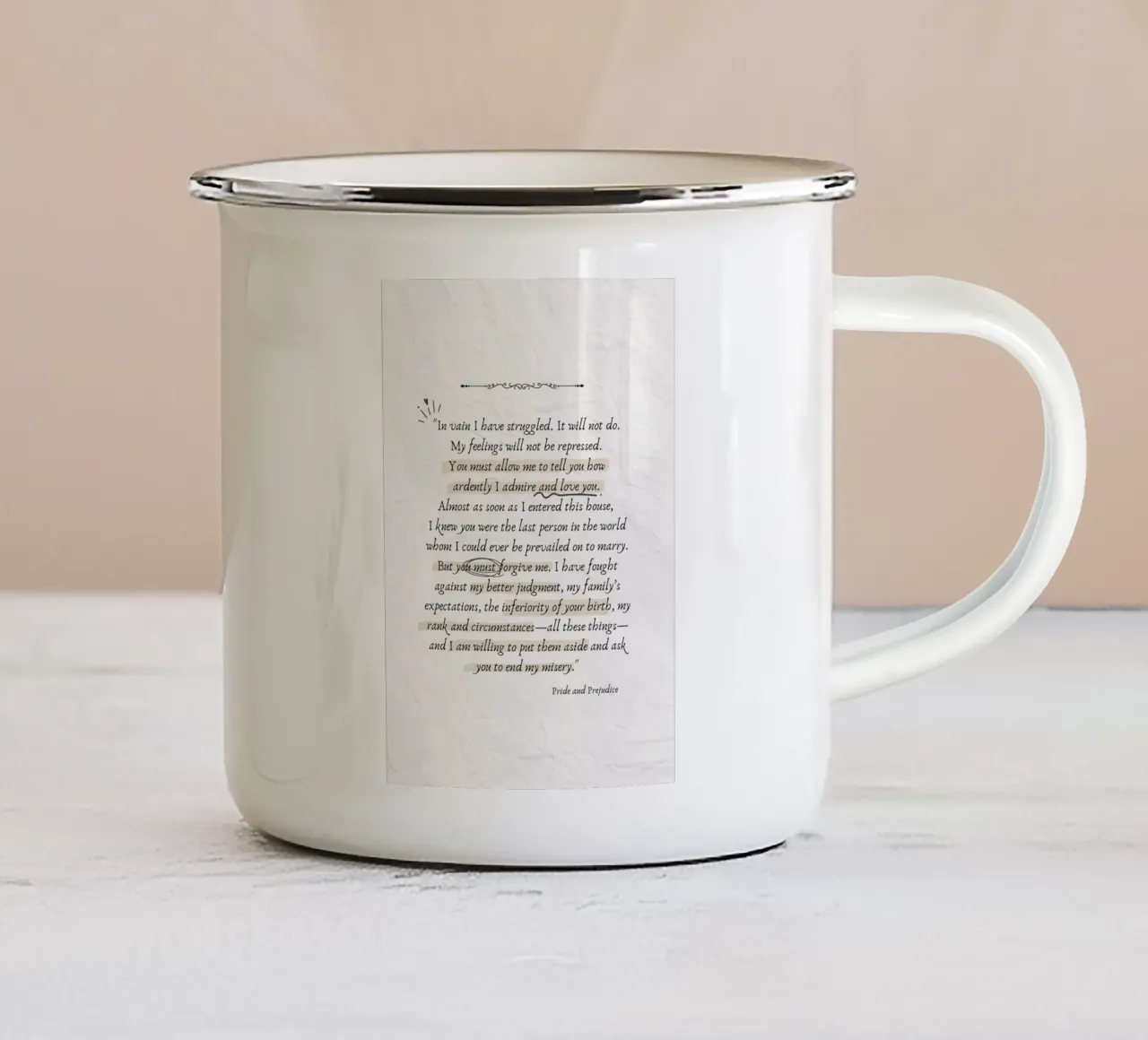 Citazione di Jane Austen Orgoglio e pregiudizio - Stampa d'amore tazza in smalto da vintagepod