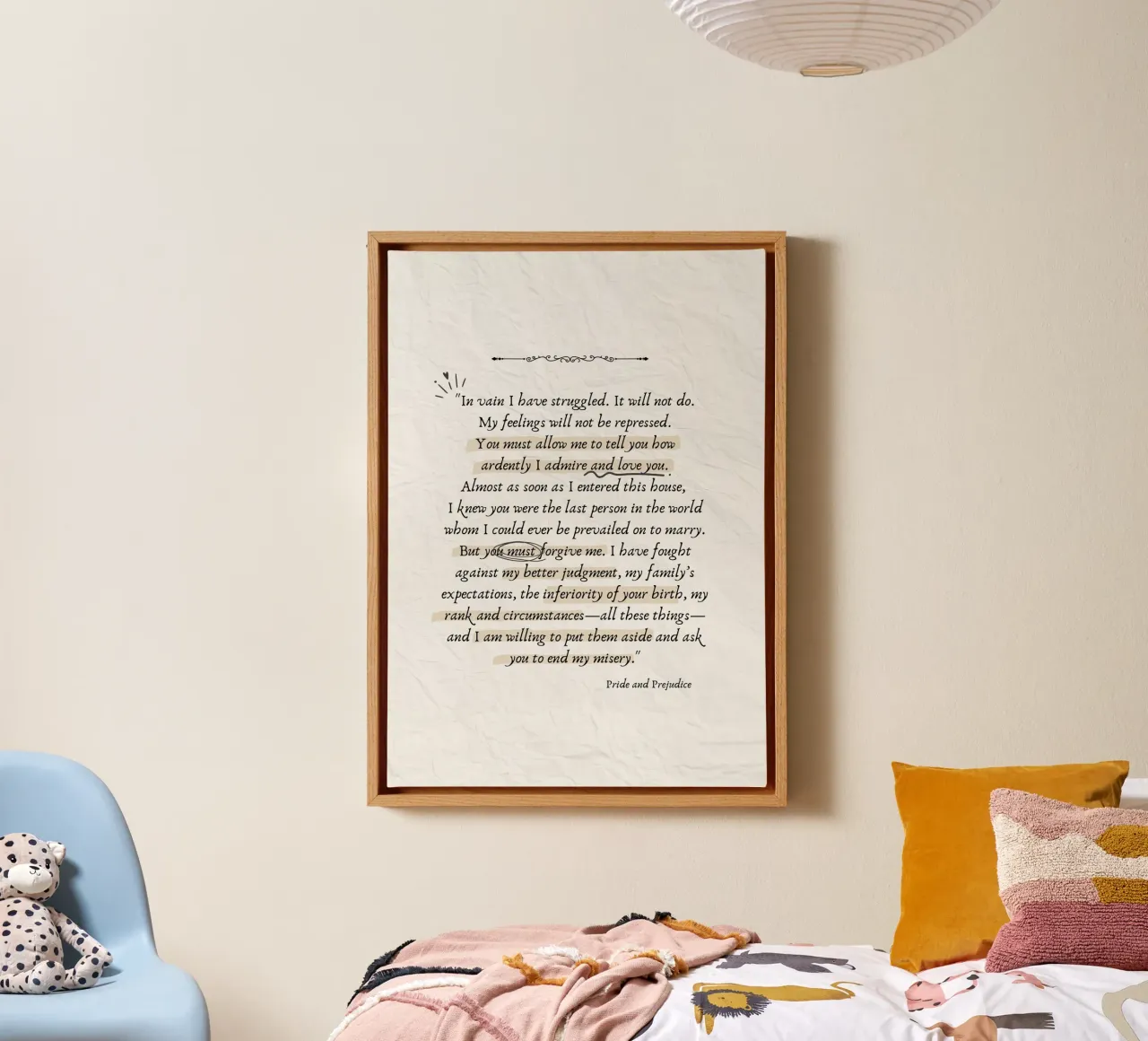 Citazione di Jane Austen Orgoglio e pregiudizio - Stampa d'amore tela con Cornice a cassetta da vintagepod