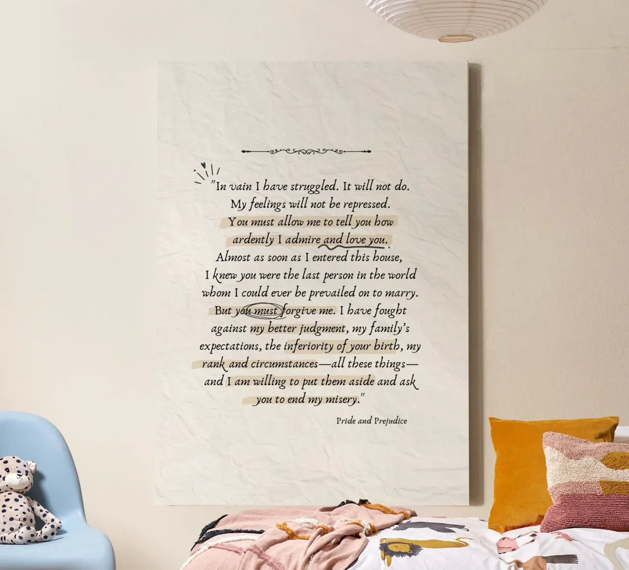 Citazione di Jane Austen Orgoglio e pregiudizio - Stampa d'amore tela con Cornice a cassetta da vintagepod