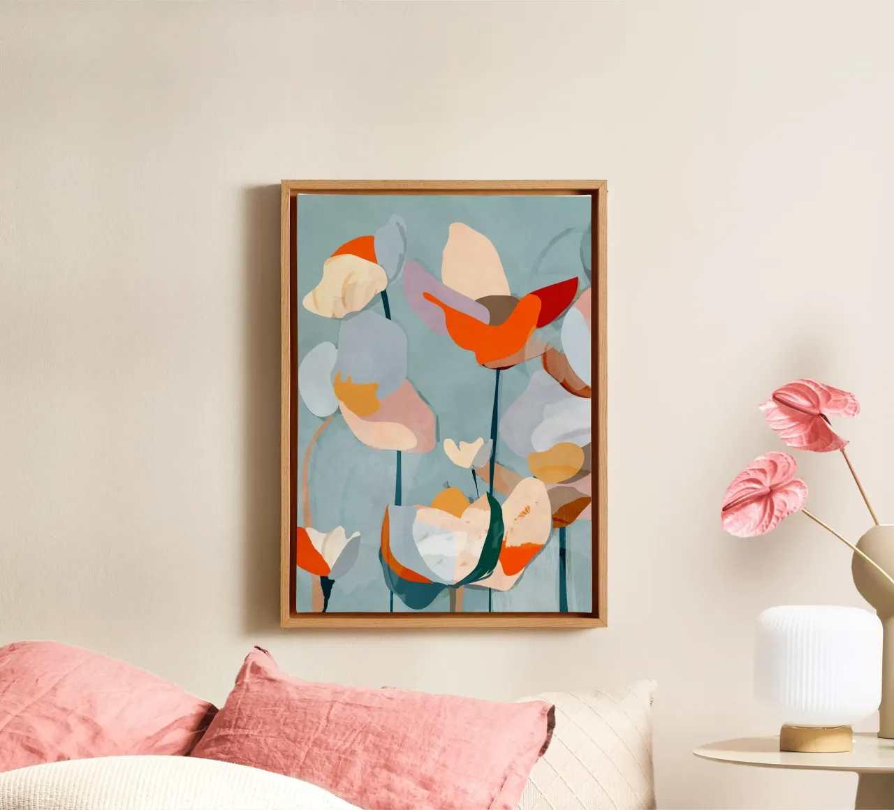 Abstracte kunst bloemen canvas met Baklijst van ThingDesign