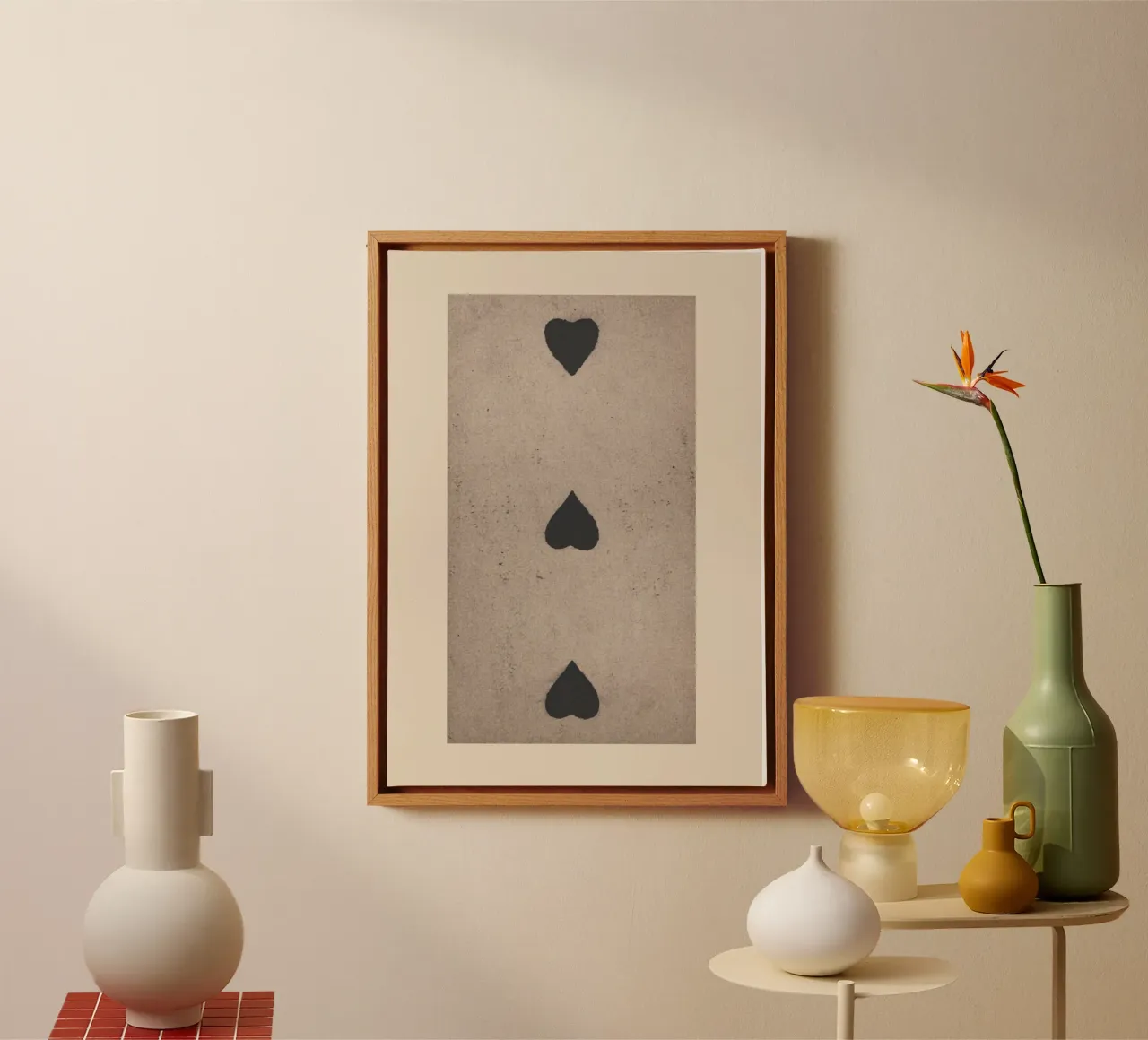 Harten drie Vintage Tarotkaart Kunstdruk canvas met Baklijst van vintagepod