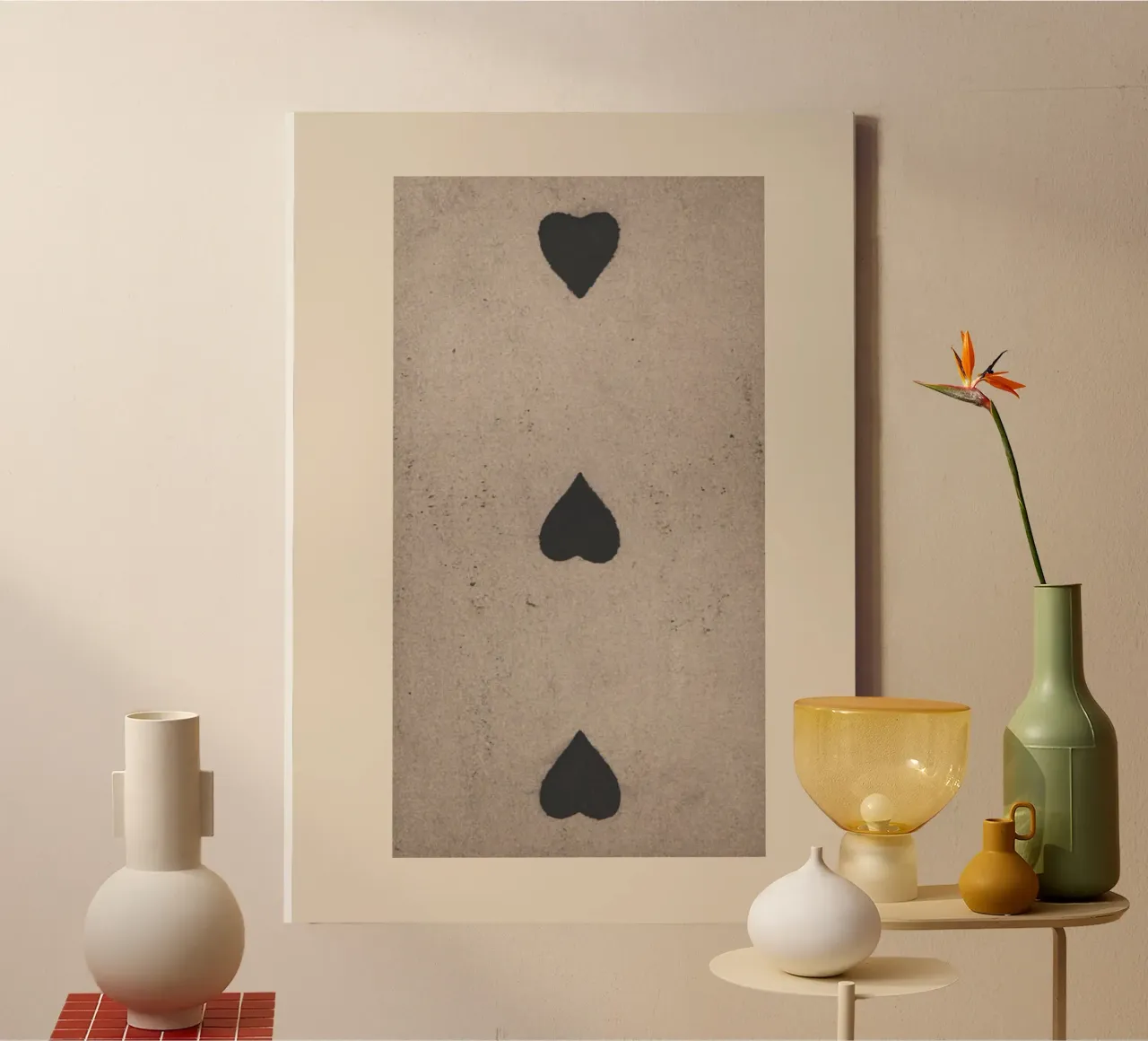 Harten drie Vintage Tarotkaart Kunstdruk canvas met Baklijst van vintagepod
