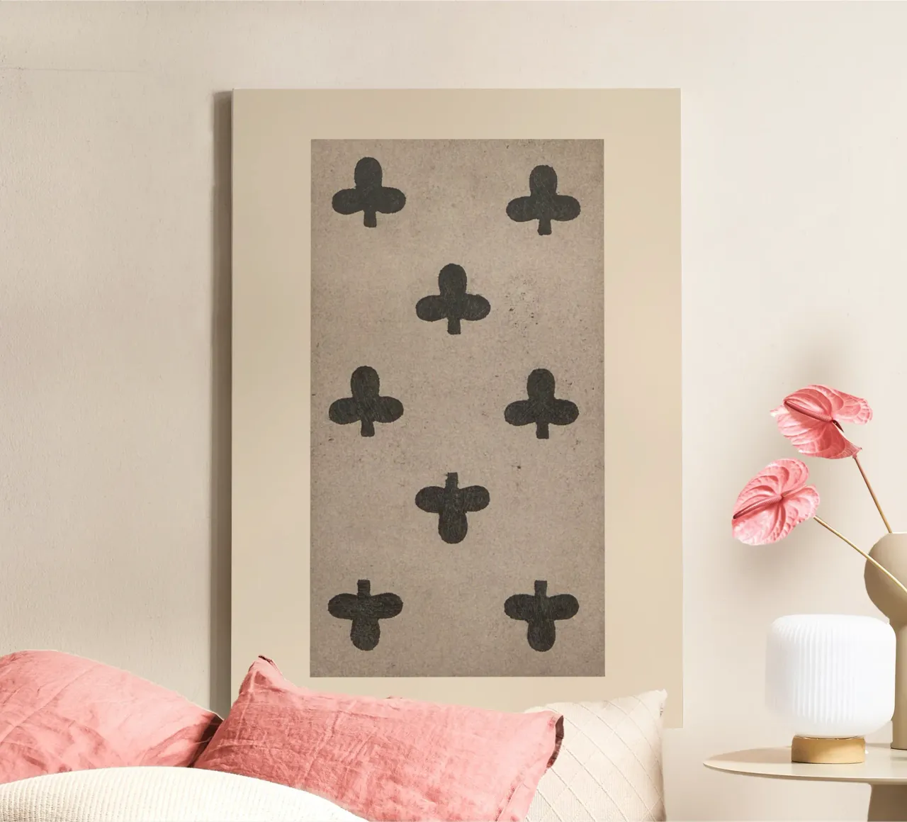 Klaveren zeven Vintage Tarotkaart Kunstdruk canvas met Baklijst van vintagepod