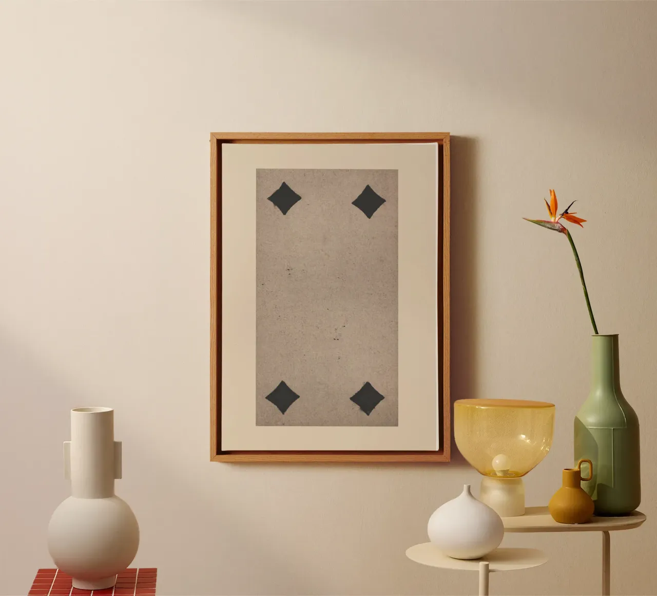Ruiten Vier Vintage Tarotkaart Kunstdruk canvas met Baklijst van vintagepod