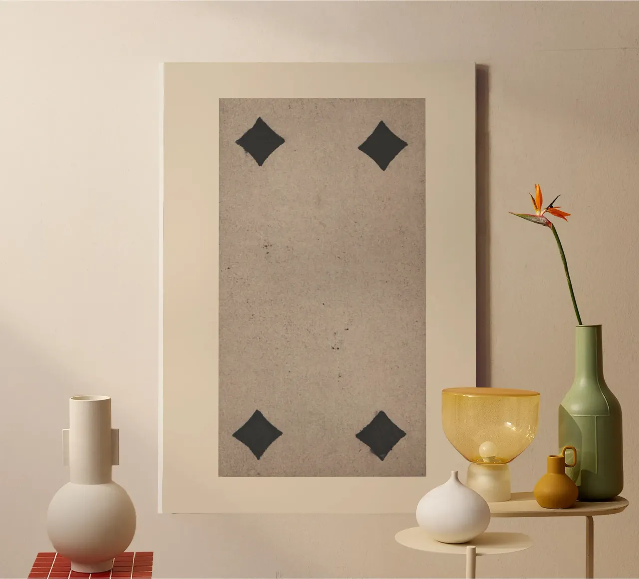 Ruiten Vier Vintage Tarotkaart Kunstdruk canvas met Baklijst van vintagepod