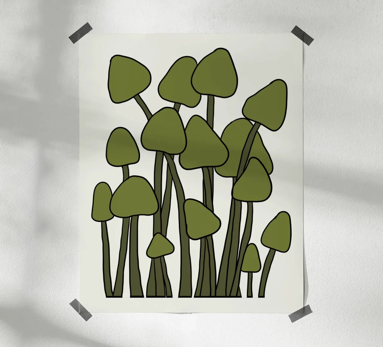 Green Fungi Autumn Vibes poster con telaio in alluminio da TijanaArtStudio88